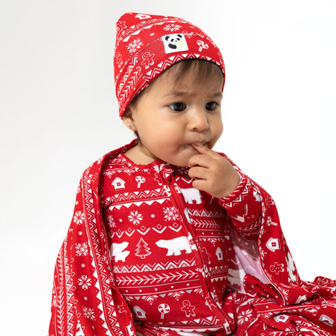 polar-isle-red-bamboo-swaddle-beanie-set- at Sophia's Style-2